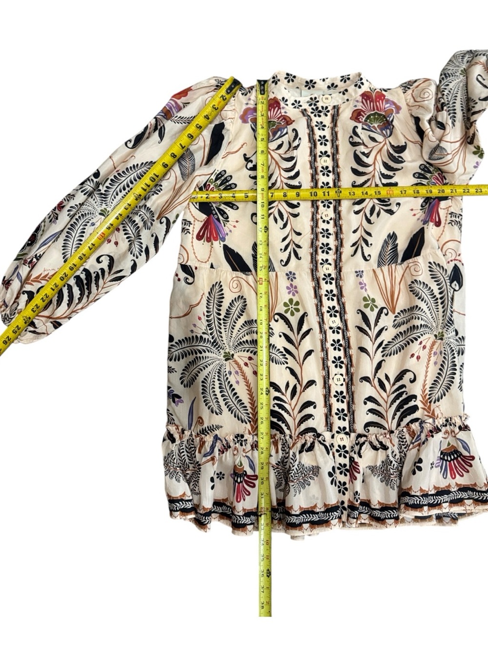 Farm Rio Cotton Classic Nature Mini Dress Boho Floral Print Size Large - Picture 16 of 16